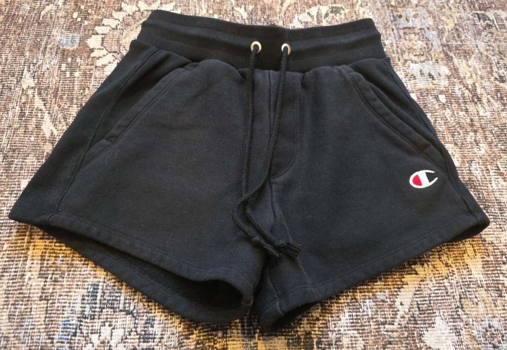 Champion Reverse Weave Sweat Shorts Womens S Black Logo Athletic Casual Pockets